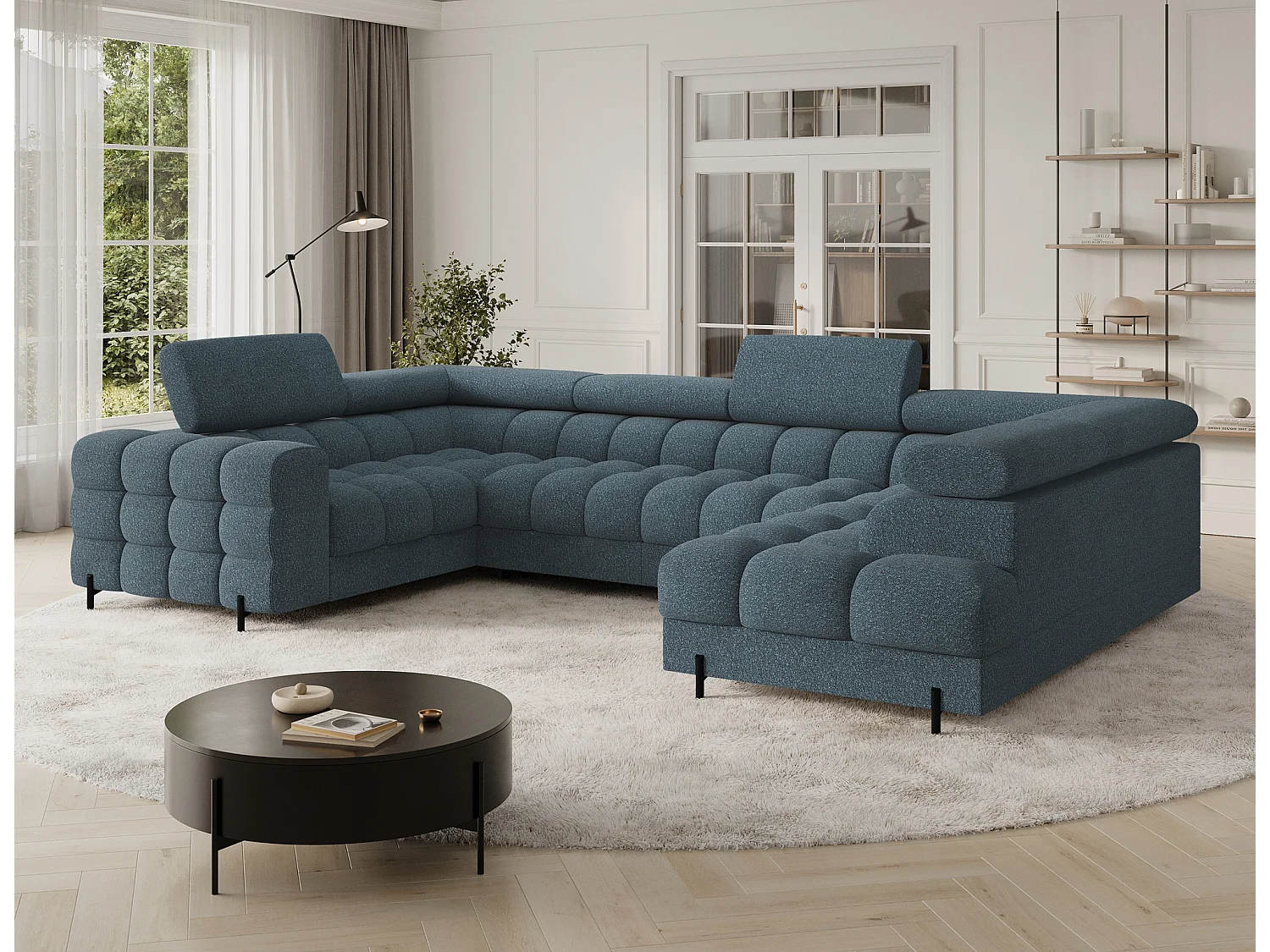 Ecksofa Brasilia UR/Stoffbezug/Bett&Bettbox/Blau