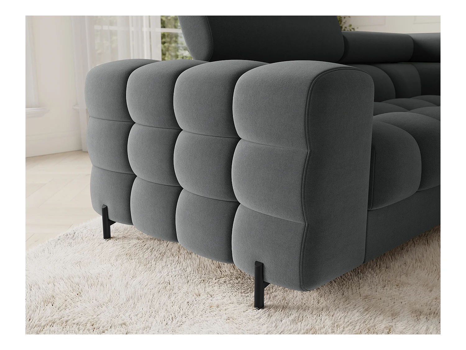 Grand canapé en U en tissu KARBON – Avec fonction lit et coffre-Gris anthracite-Méridienne A droite