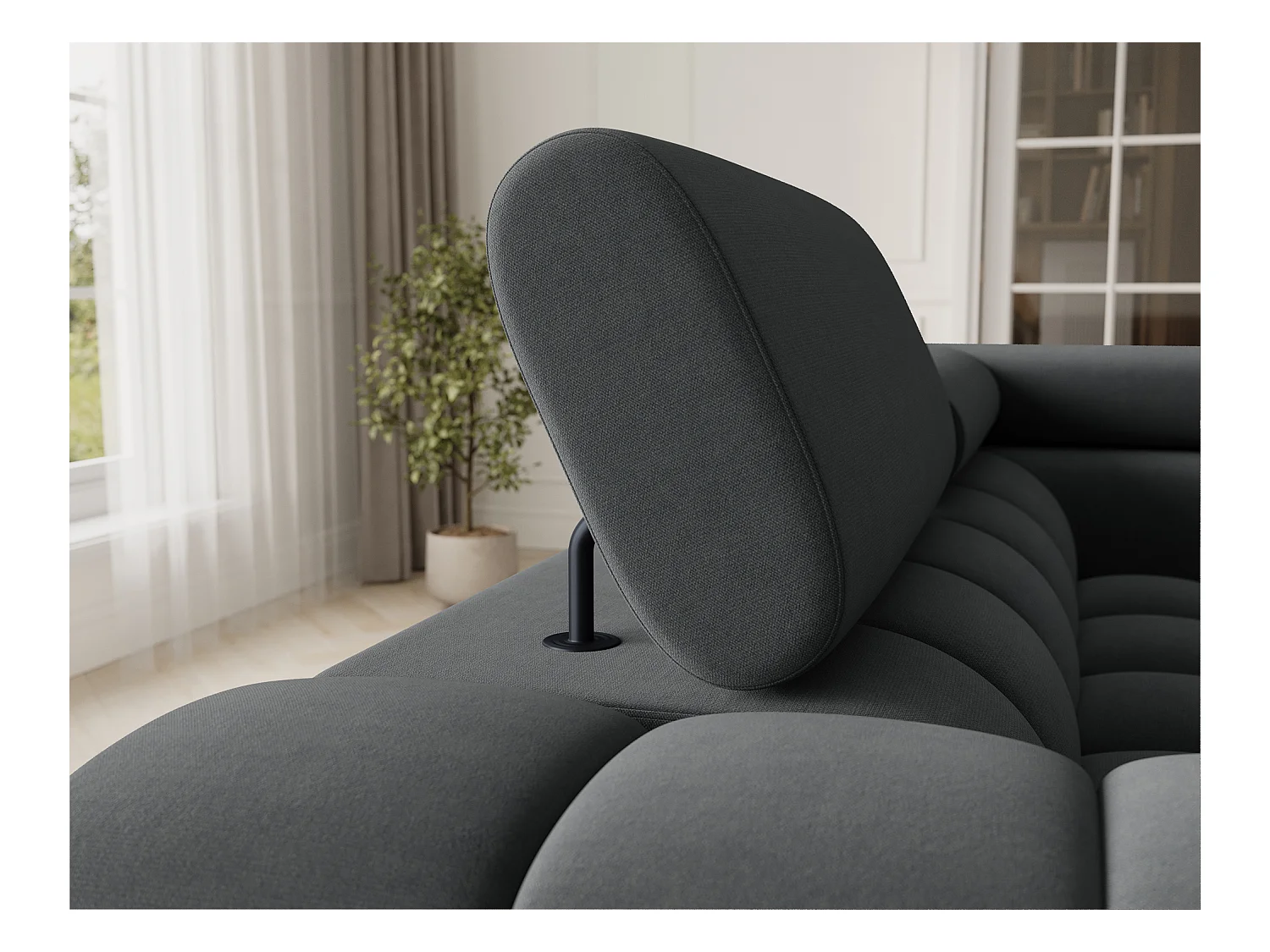 Grand canapé en U en tissu KARBON – Avec fonction lit et coffre-Gris anthracite-Méridienne A droite