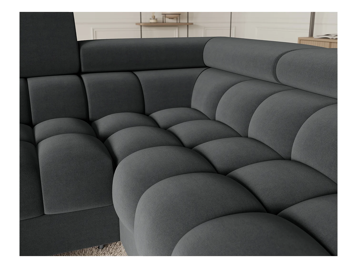 Grand canapé en U en tissu KARBON – Avec fonction lit et coffre-Gris anthracite-Méridienne A droite