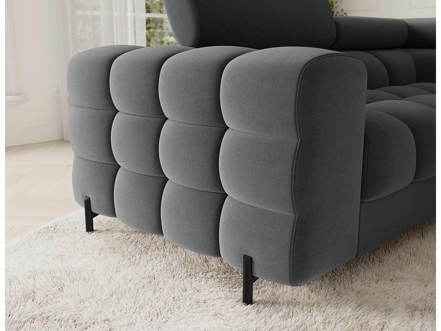 Grand canapé en U en tissu KARBON – Avec fonction lit et coffre-Gris anthracite-Méridienne A droite