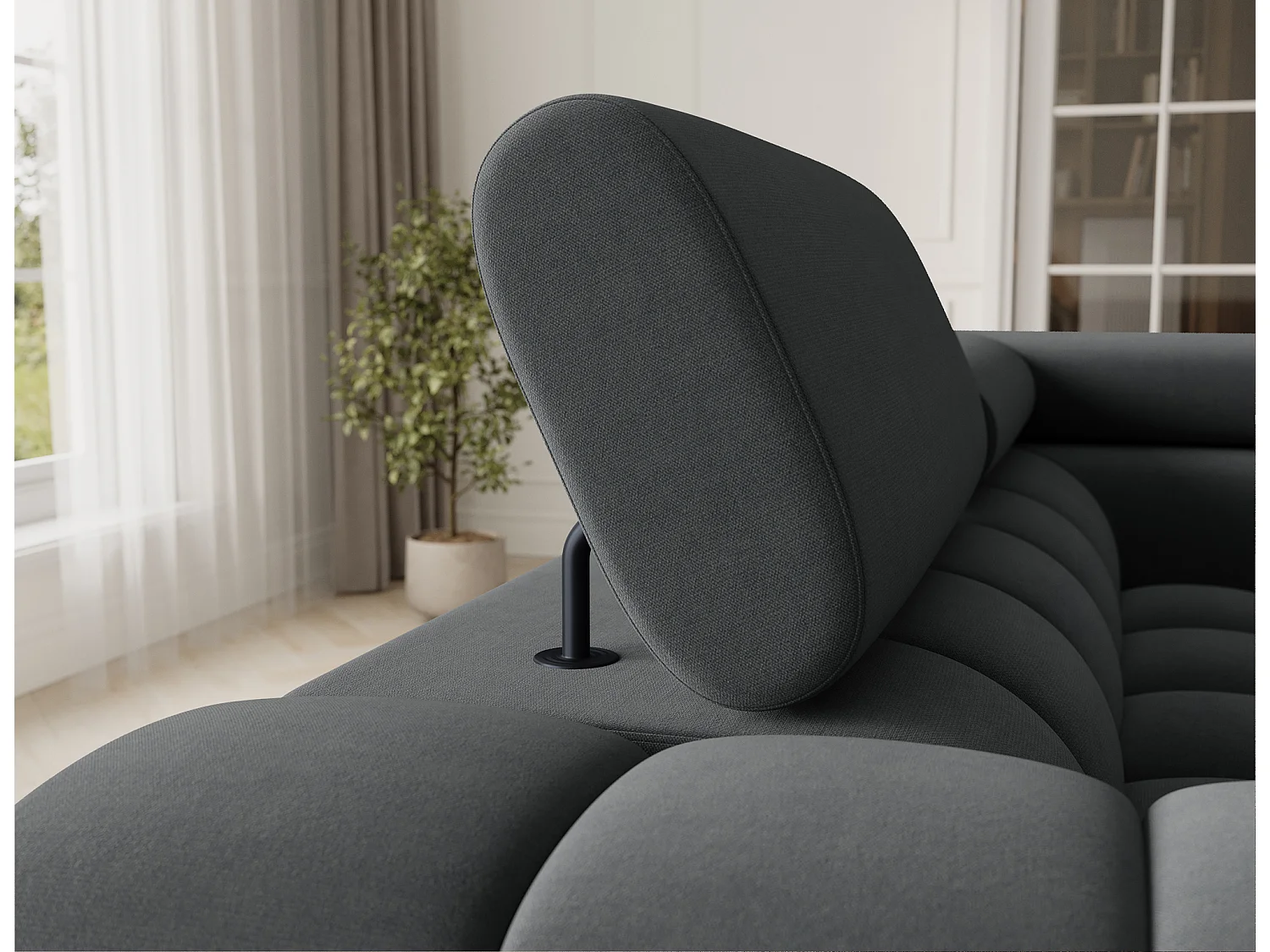 Grand canapé en U en tissu KARBON – Avec fonction lit et coffre-Gris anthracite-Méridienne A droite