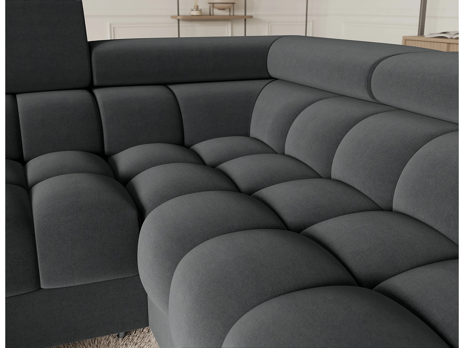 Grand canapé en U en tissu KARBON – Avec fonction lit et coffre-Gris anthracite-Méridienne A droite