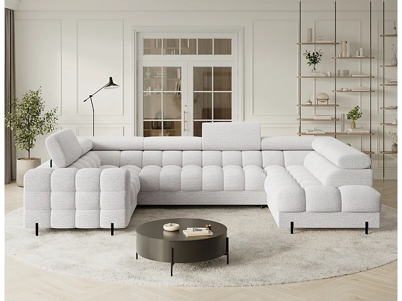 Canapé d'angle Brasilia UR/revêtement en tissu/lit et coffre de lit/Blanc-Bouclé