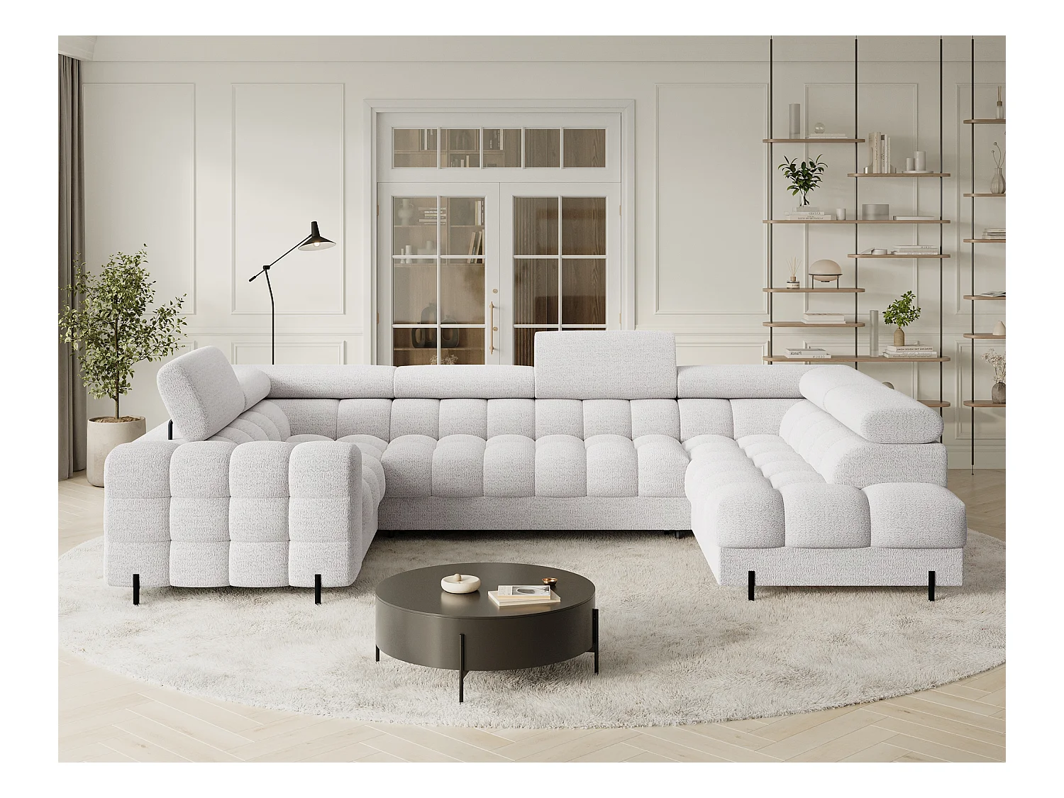 Canapé d'angle Brasilia UR/revêtement en tissu/lit et coffre de lit/Blanc-Bouclé