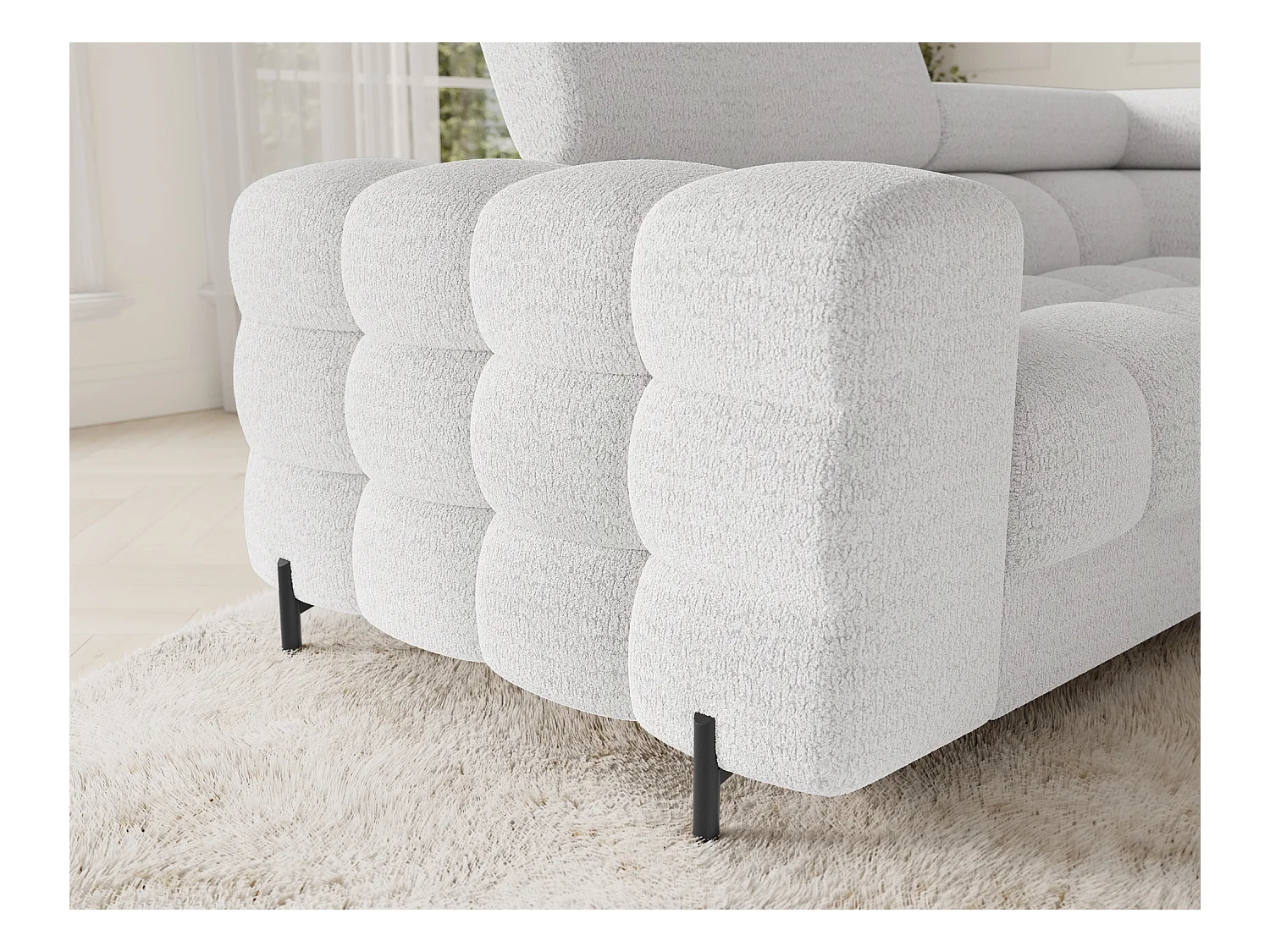 Canapé d'angle Brasilia UR/revêtement en tissu/lit et coffre de lit/Blanc-Bouclé