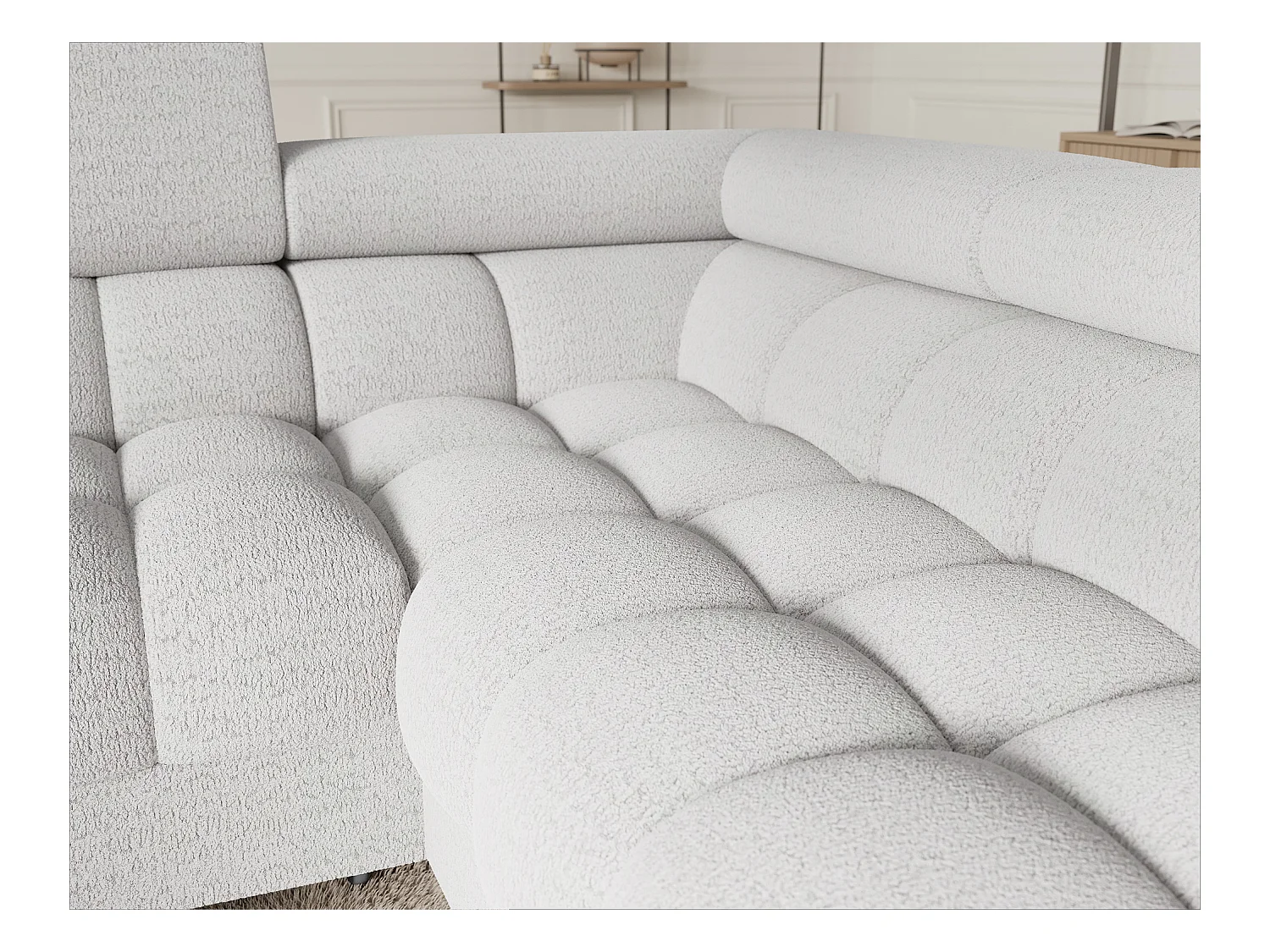 Canapé d'angle Brasilia UR/revêtement en tissu/lit et coffre de lit/Blanc-Bouclé