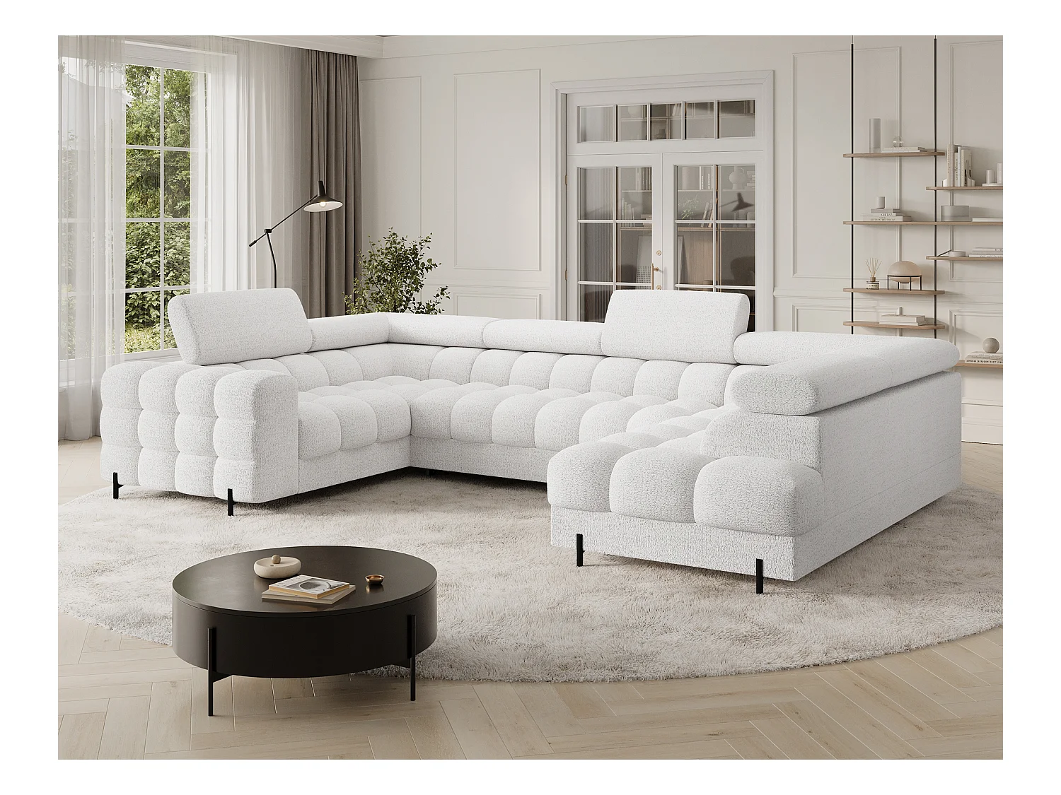 Canapé d'angle Brasilia UR/revêtement en tissu/lit et coffre de lit/Blanc-Bouclé