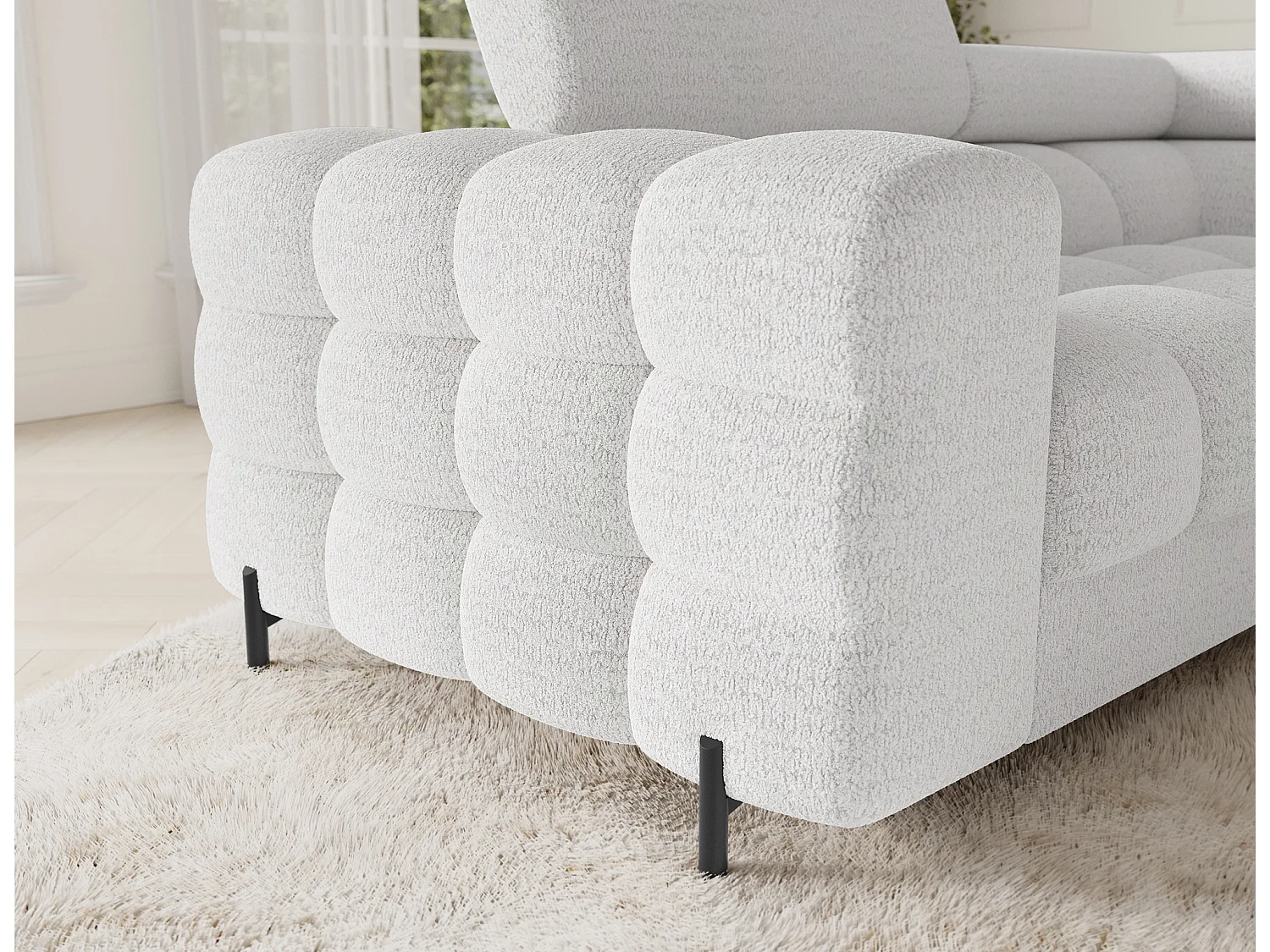 Canapé d'angle Brasilia UR/revêtement en tissu/lit et coffre de lit/Blanc-Bouclé