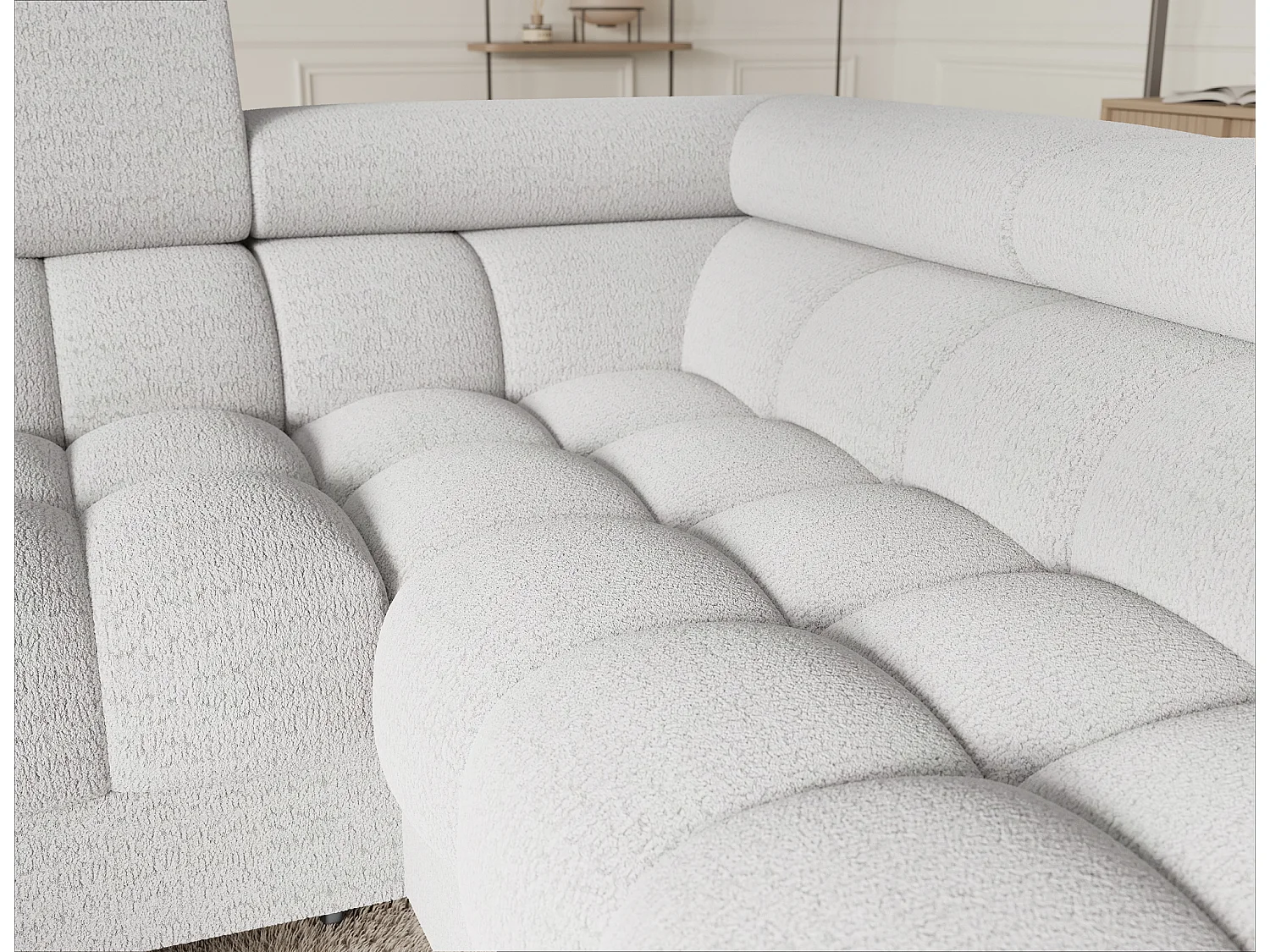 Canapé d'angle Brasilia UR/revêtement en tissu/lit et coffre de lit/Blanc-Bouclé