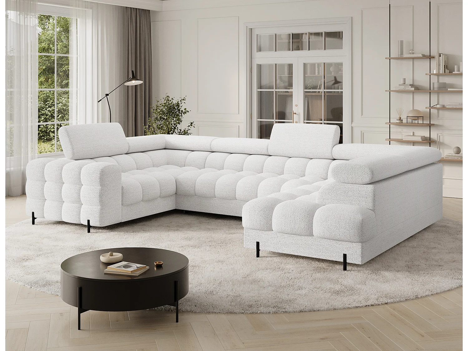 Canapé d'angle Brasilia UR/revêtement en tissu/lit et coffre de lit/Blanc-Bouclé