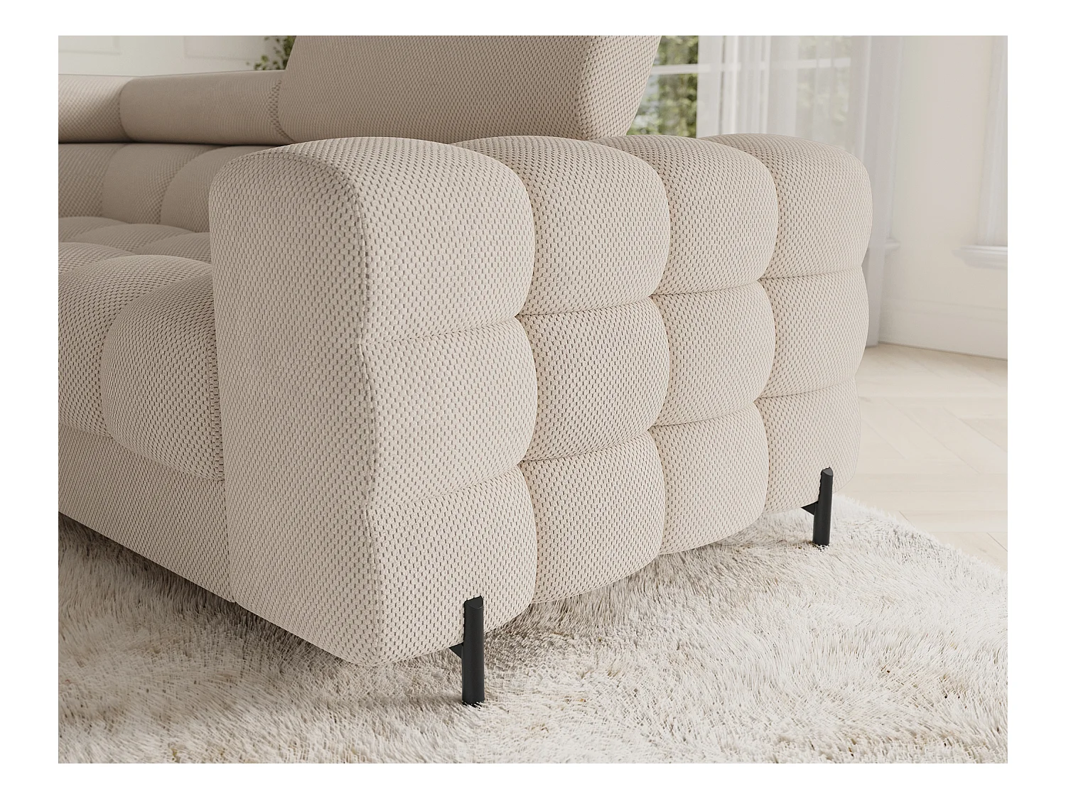 Grand canapé en U en tissu KARBON – Avec fonction lit et coffre-Beige clair-Méridienne A gauche