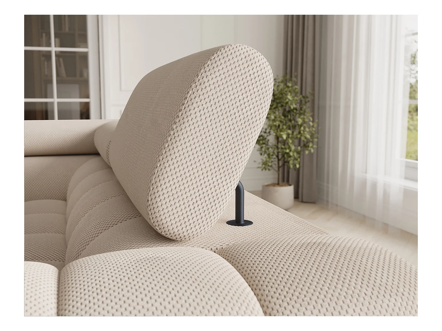 Grand canapé en U en tissu KARBON – Avec fonction lit et coffre-Beige clair-Méridienne A gauche