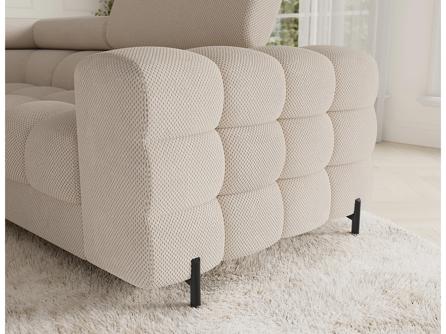 Grand canapé en U en tissu KARBON – Avec fonction lit et coffre-Beige clair-Méridienne A gauche