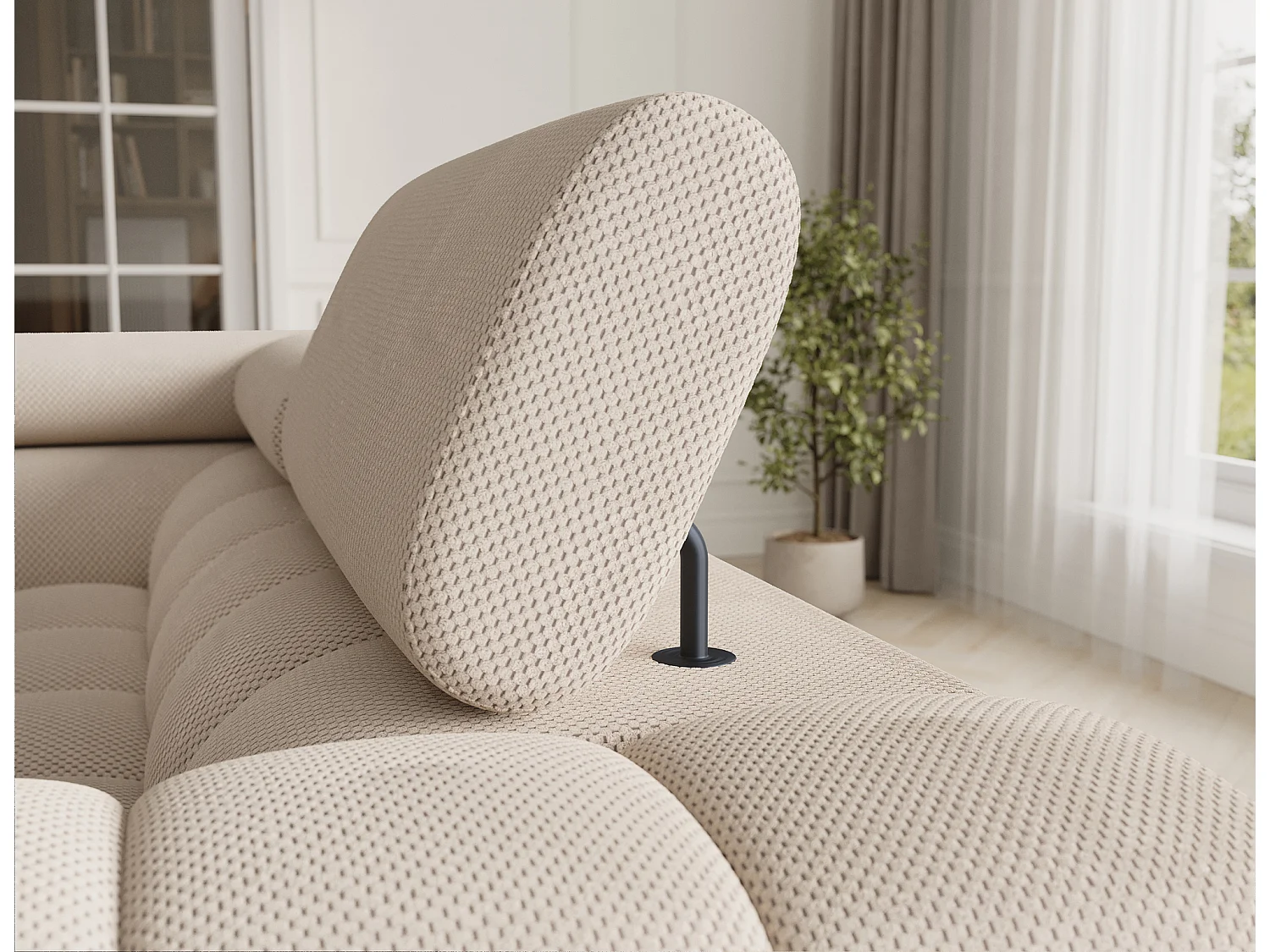 Grand canapé en U en tissu KARBON – Avec fonction lit et coffre-Beige clair-Méridienne A gauche