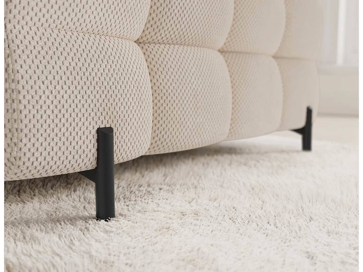 Grand canapé en U en tissu KARBON – Avec fonction lit et coffre-Beige clair-Méridienne A gauche