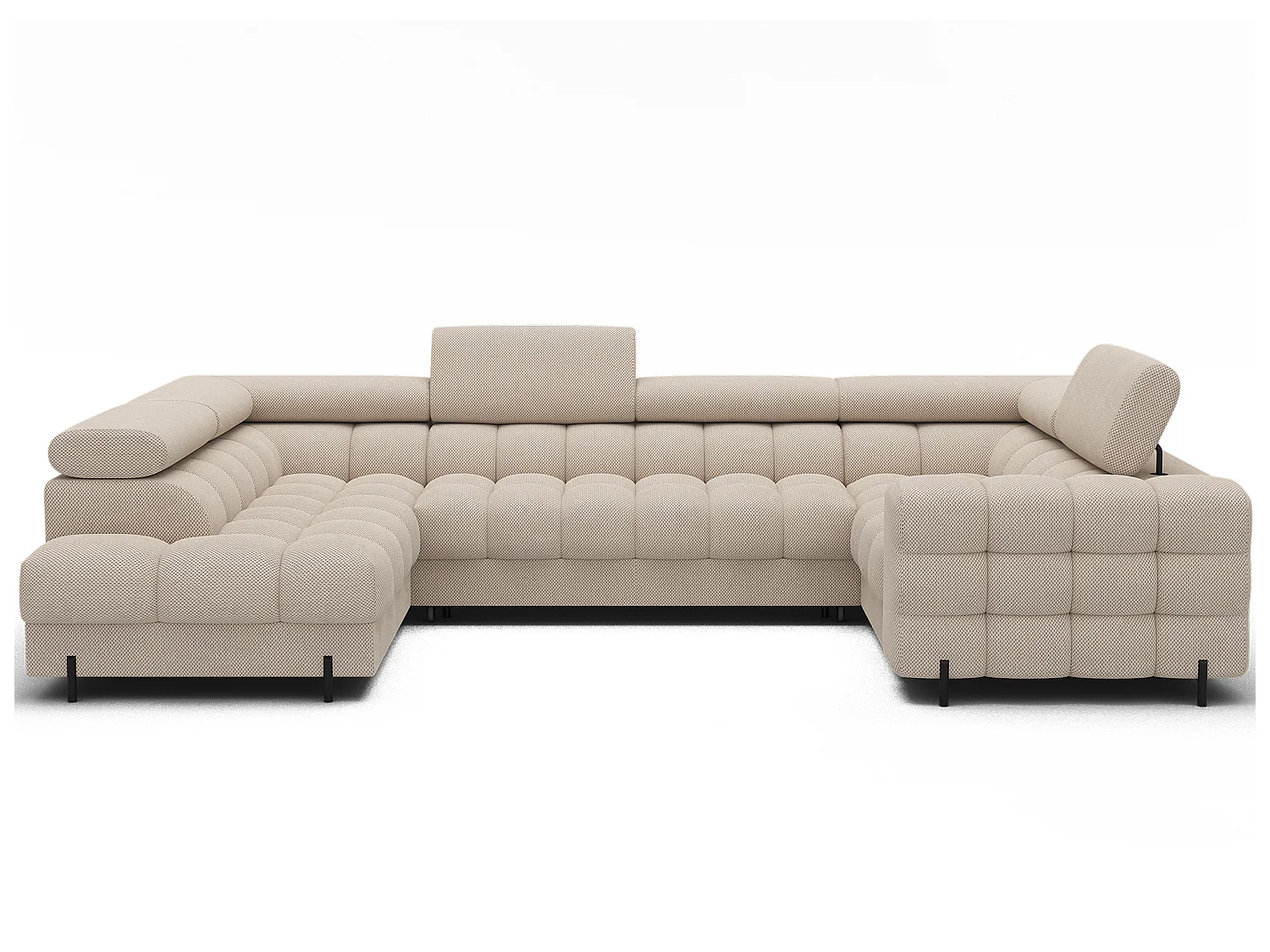 Grand canapé en U en tissu KARBON – Avec fonction lit et coffre-Beige clair-Méridienne A gauche