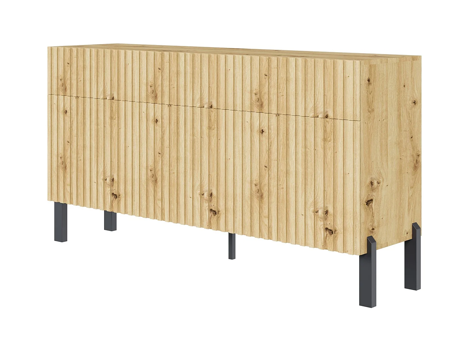 Buffet 3 portes – trois tiroirs et façade à lamelles – 154 cm – chêne artisan – TELIRE