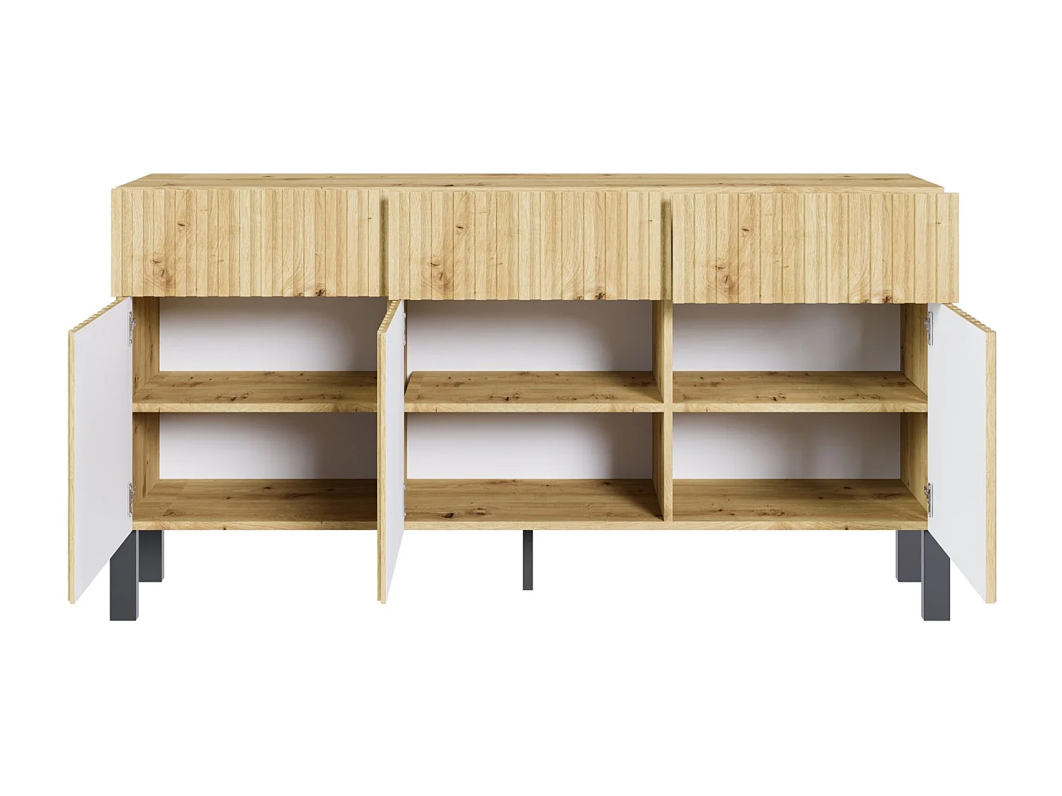 Dressoir met 3 deuren – drie lades en lamellenfront – 154 cm – eiken artisan – TELIRE