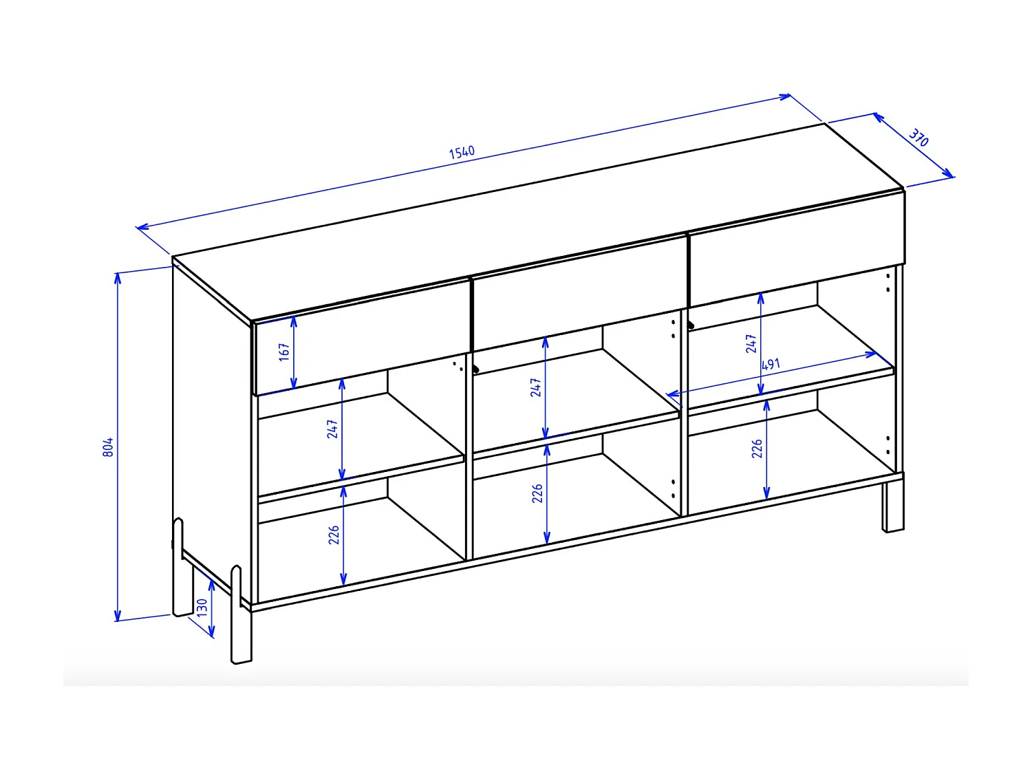Dressoir met 3 deuren – drie lades en lamellenfront – 154 cm – eiken artisan – TELIRE