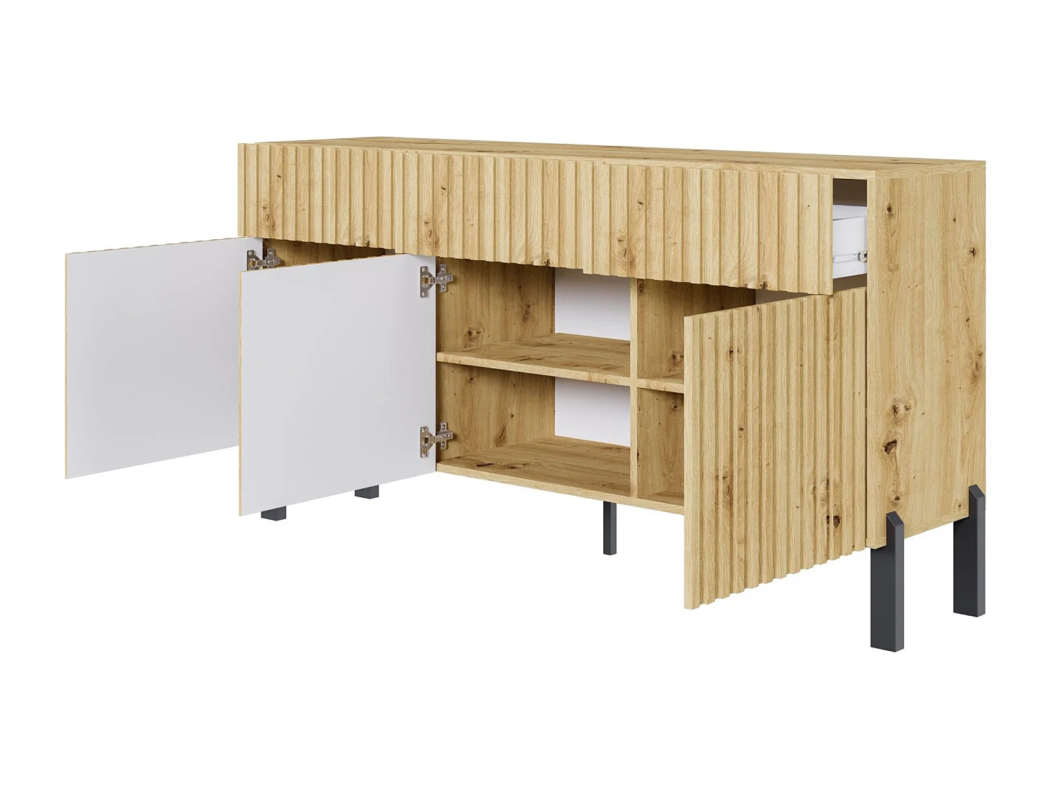 Dressoir met 3 deuren – drie lades en lamellenfront – 154 cm – eiken artisan – TELIRE