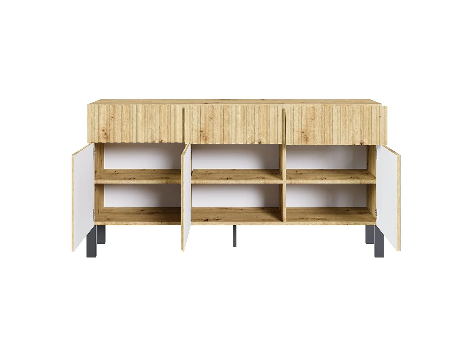 Buffet 3 portes – trois tiroirs et façade à lamelles – 154 cm – chêne artisan – TELIRE