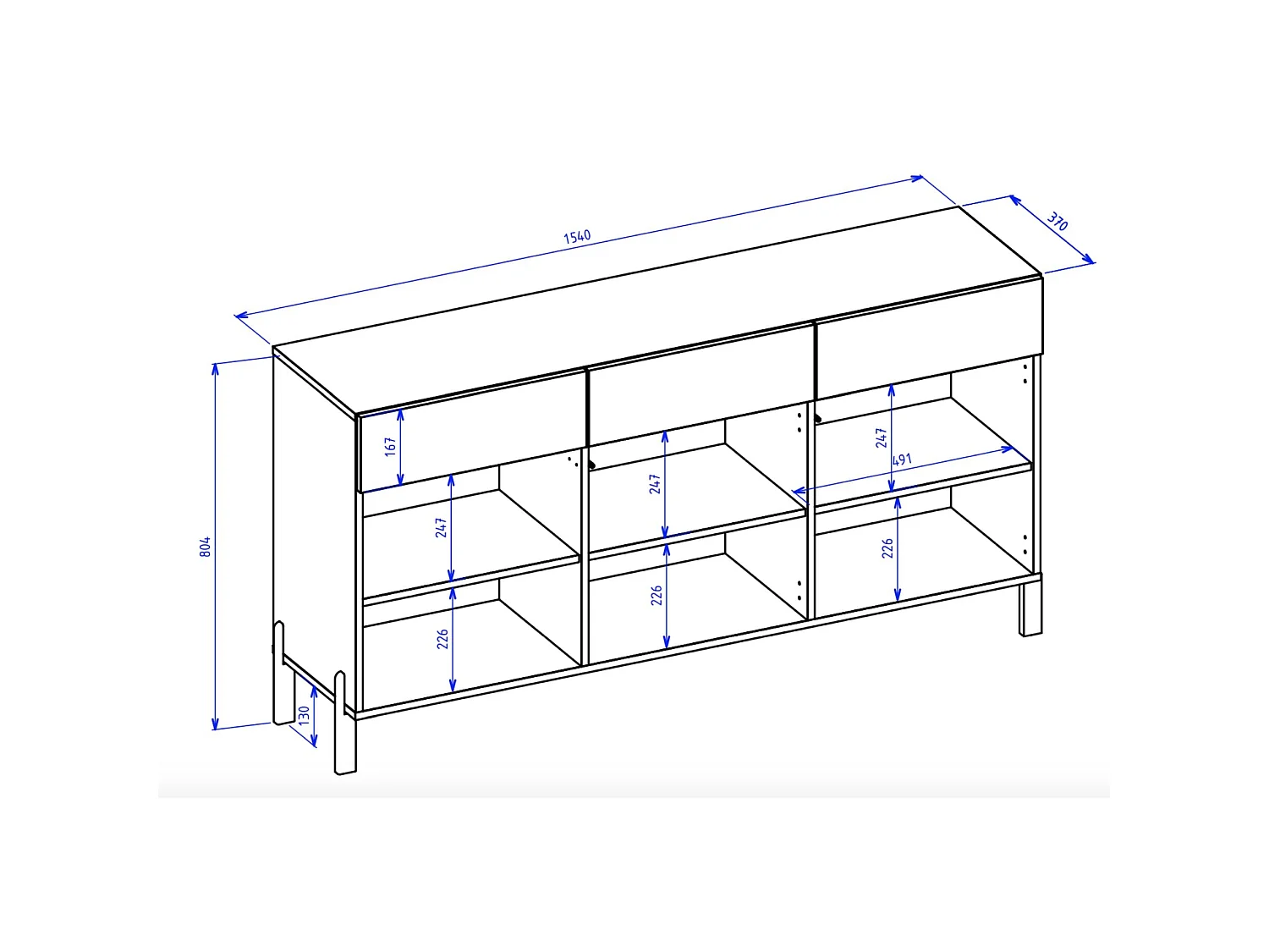Buffet 3 portes – trois tiroirs et façade à lamelles – 154 cm – chêne artisan – TELIRE