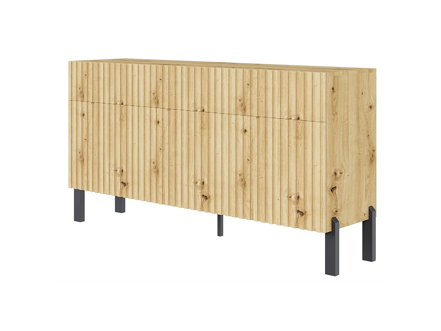 Buffet 3 portes – trois tiroirs et façade à lamelles – 154 cm – chêne artisan – TELIRE