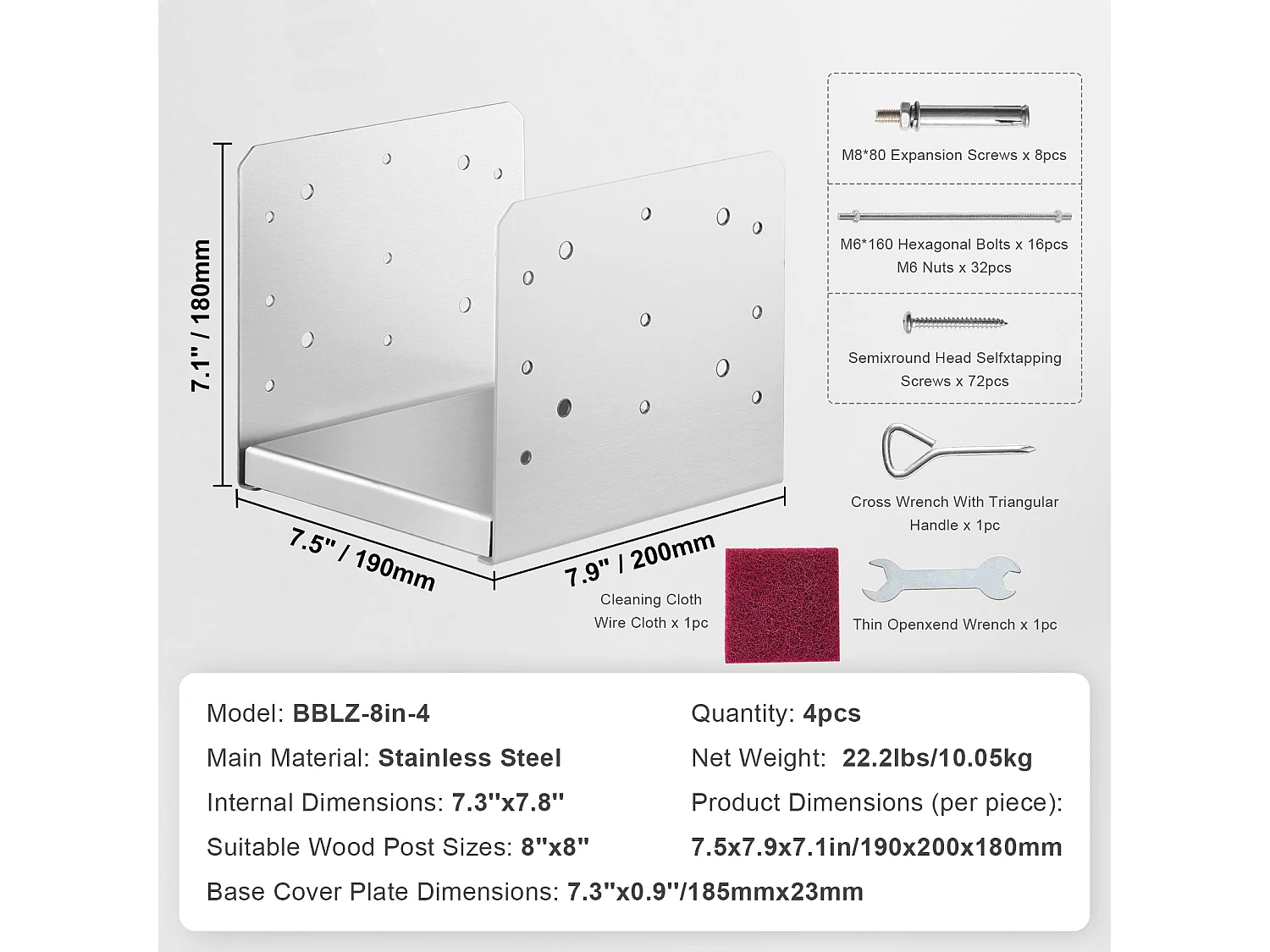 Kit de Supports SucceBuy 4Pcs 20 × 20 cm Support d'Ancrage de Poteau de Pont en Béton Réglable