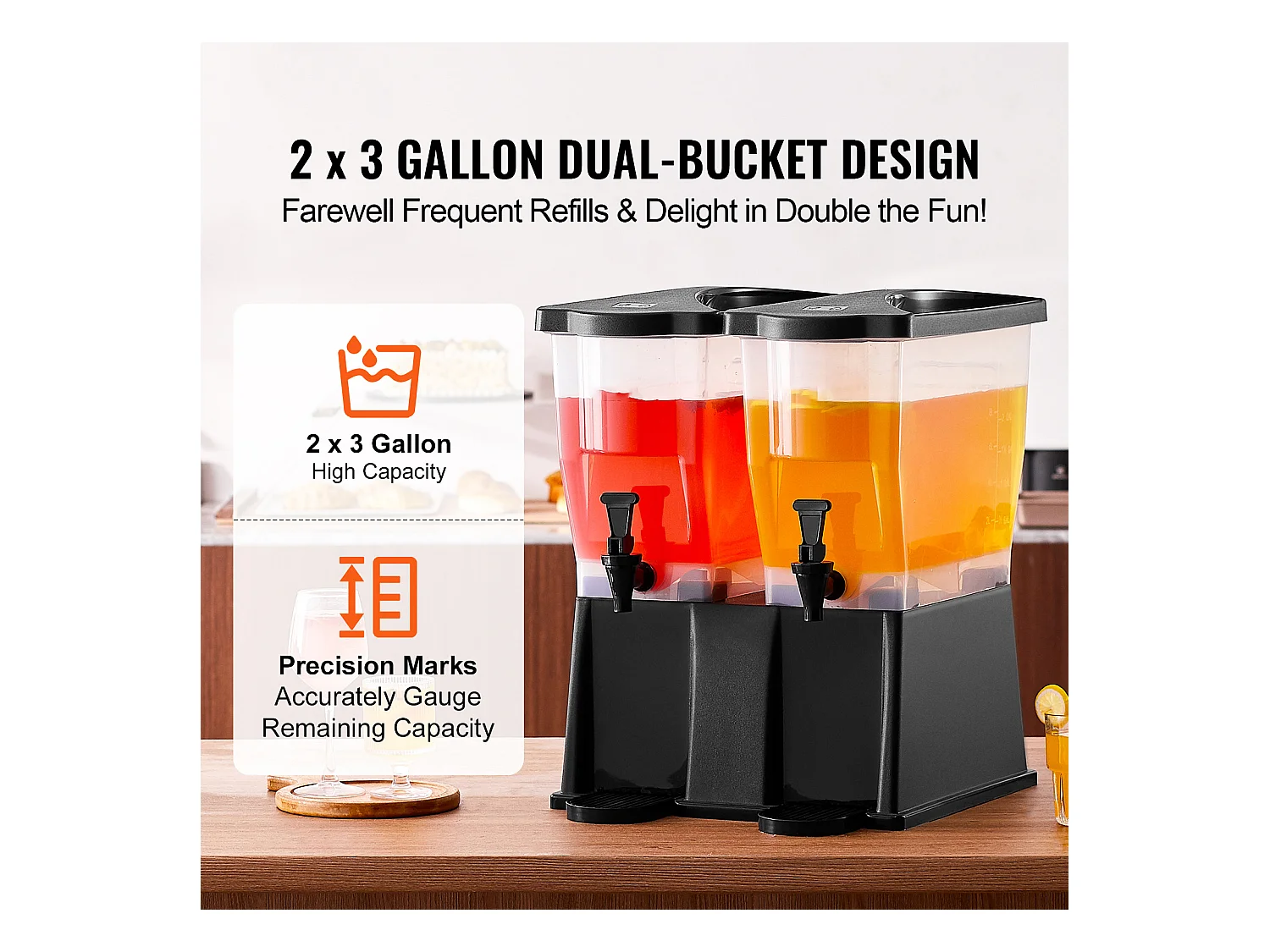 Drankdispenser SucceBuy 2 x Drankdispensers van 11L, Plastic, Standaard en Deksel met Kraantje, voor Feesten, Sap, Thee, Water, Restaurants en Hotels.