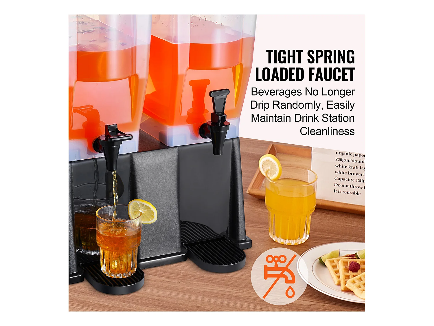 Drankdispenser SucceBuy 2 x Drankdispensers van 11L, Plastic, Standaard en Deksel met Kraantje, voor Feesten, Sap, Thee, Water, Restaurants en Hotels.