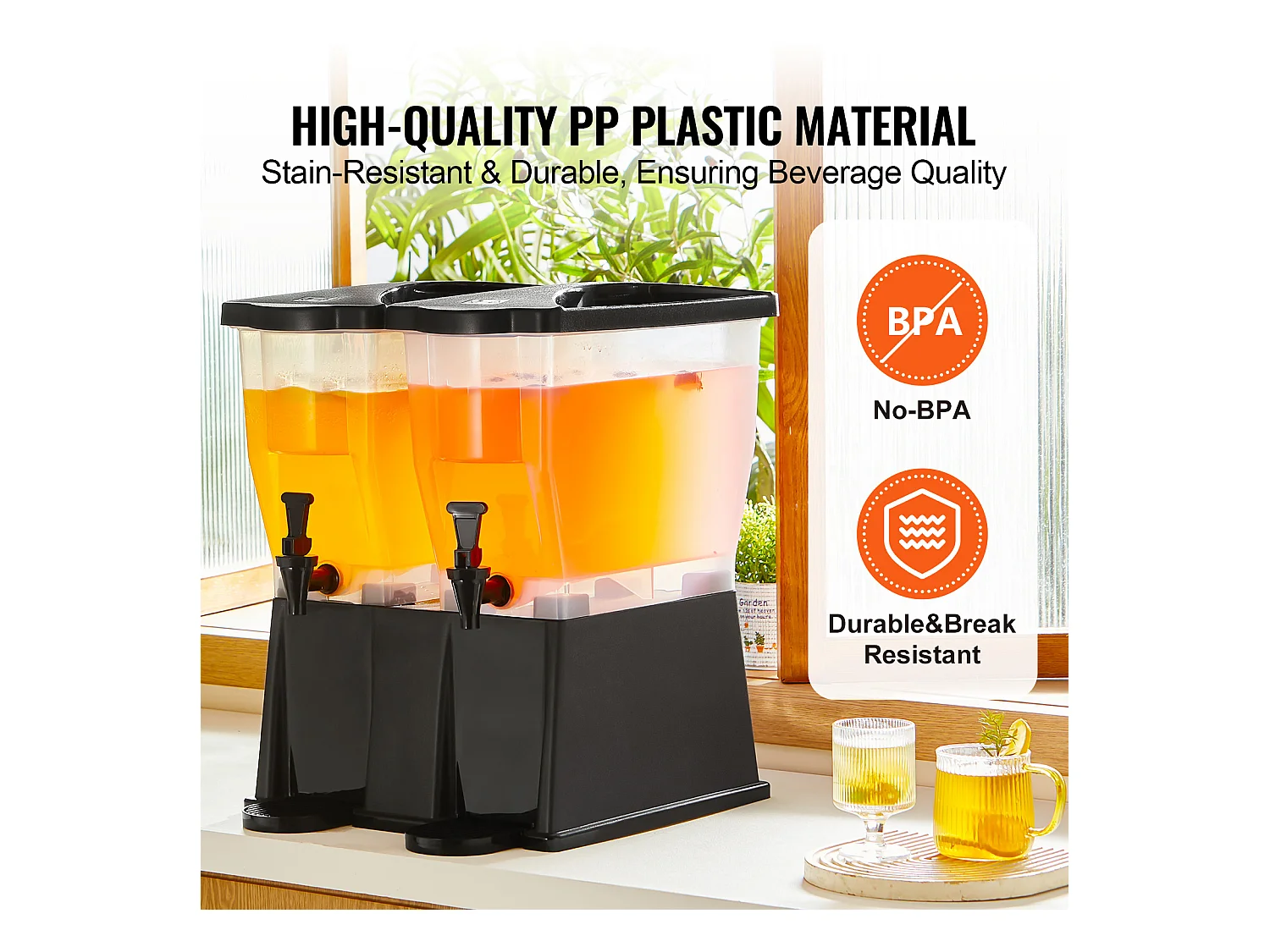 Drankdispenser SucceBuy 2 x Drankdispensers van 11L, Plastic, Standaard en Deksel met Kraantje, voor Feesten, Sap, Thee, Water, Restaurants en Hotels.