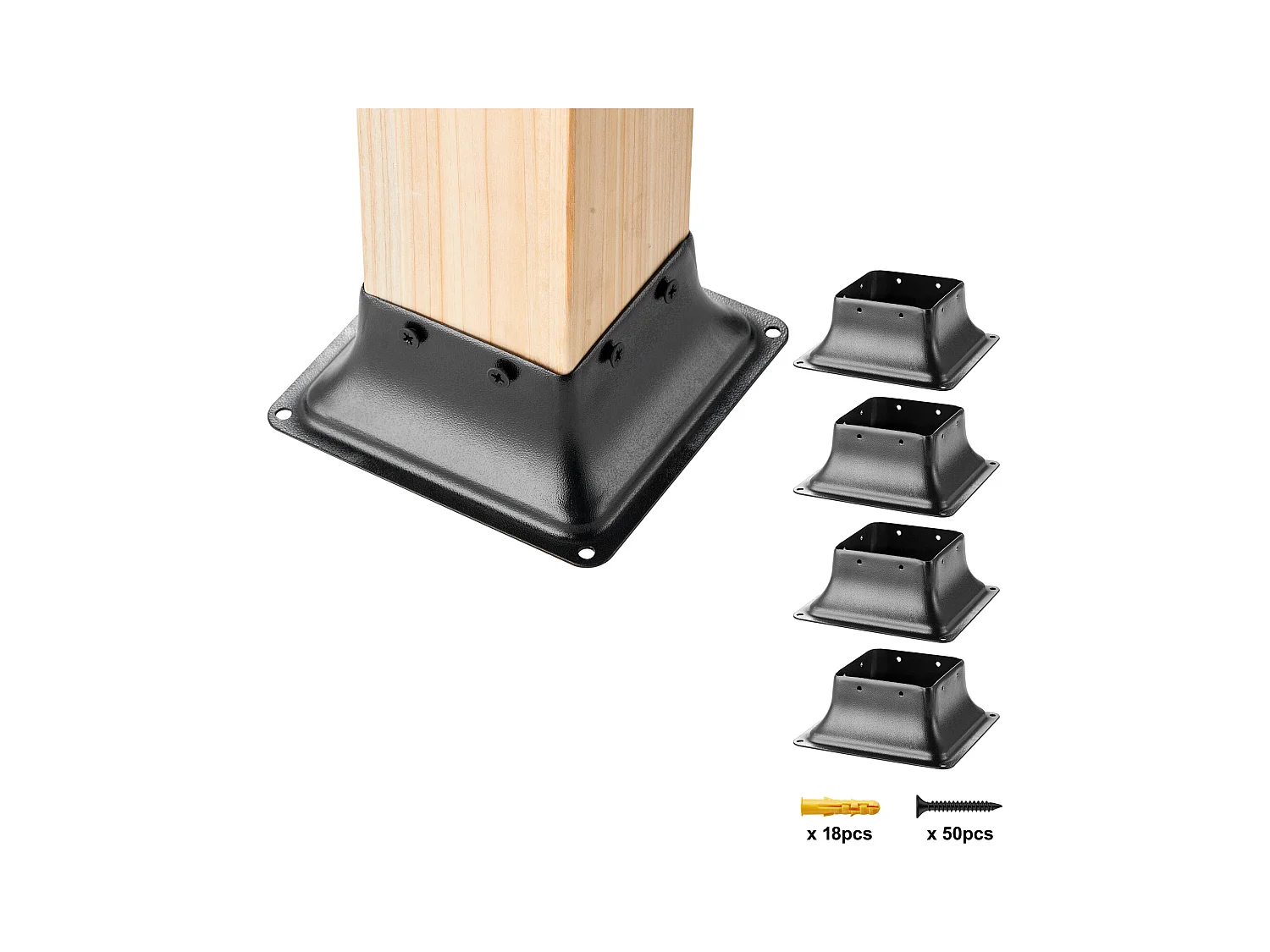 Kit de Supports SucceBuy Lot de 4 Supports de Base de Poteau Robustes 10 × 10 cm pour Ancrages en Bois Standard