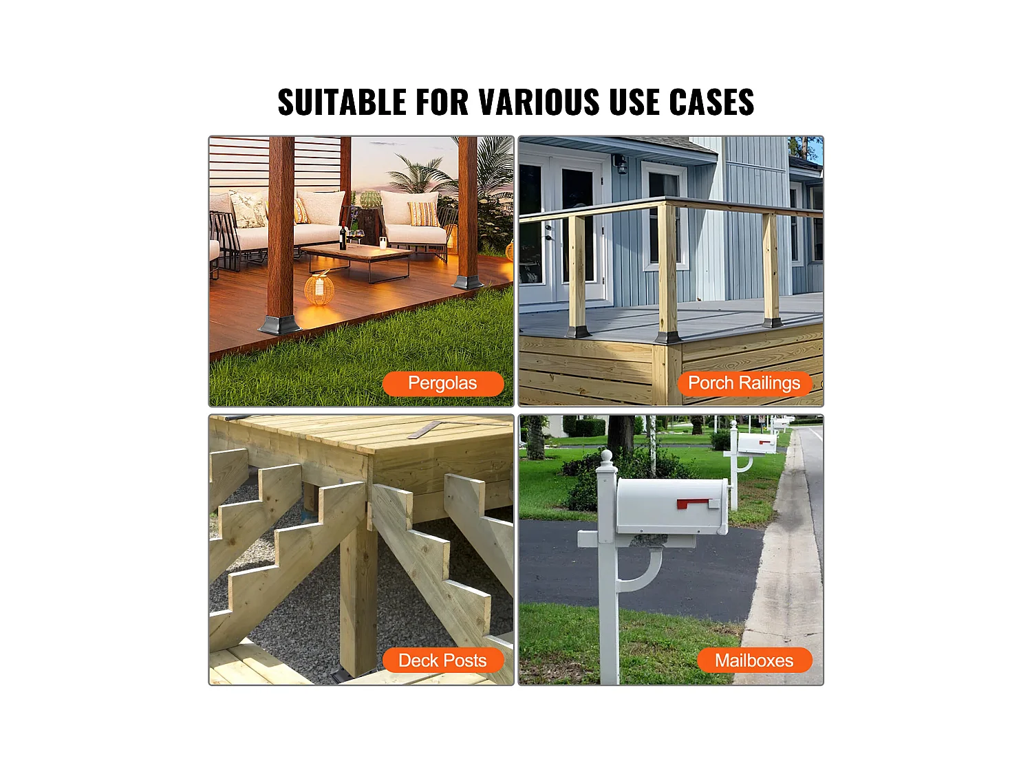 Kit de Supports SucceBuy Lot de 4 Supports de Base de Poteau Robustes 10 × 10 cm pour Ancrages en Bois Standard