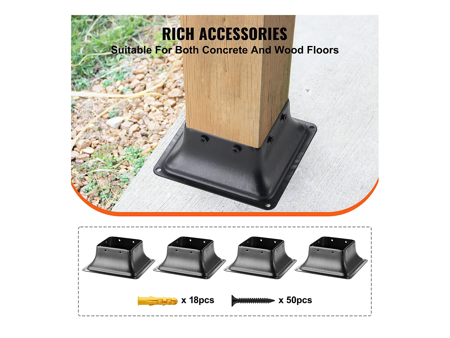 Kit de Supports SucceBuy Lot de 4 Supports de Base de Poteau Robustes 10 × 10 cm pour Ancrages en Bois Standard