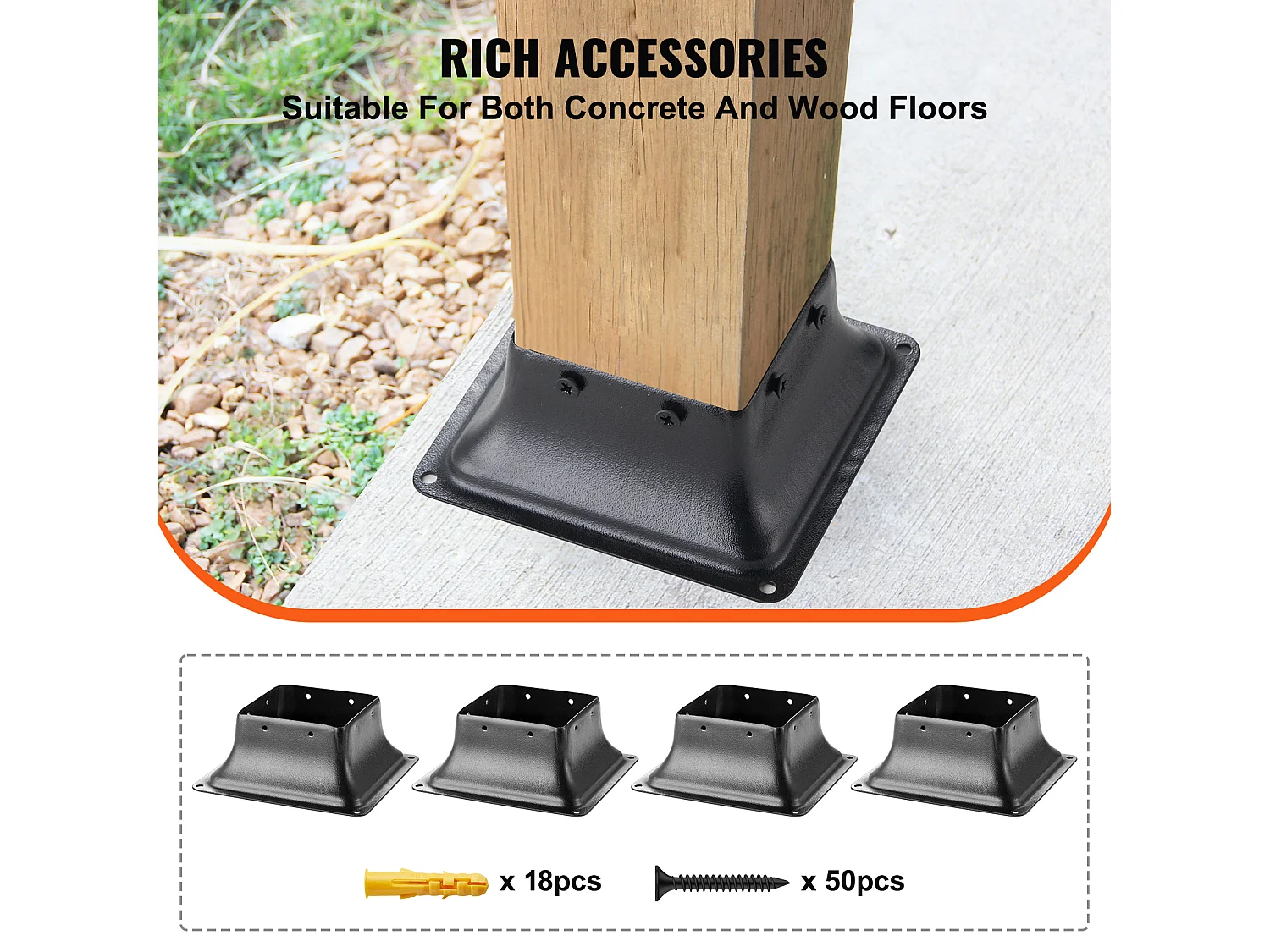 Kit de Supports SucceBuy Lot de 4 Supports de Base de Poteau Robustes 10 × 10 cm pour Ancrages en Bois Standard