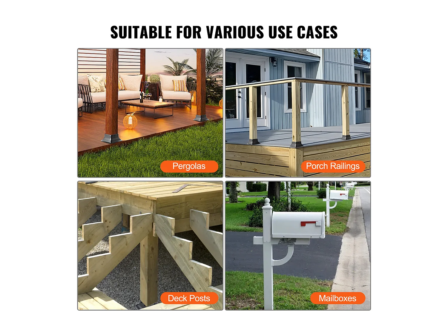 Kit de Supports SucceBuy Lot de 4 Supports de Base de Poteau Robustes 10 × 10 cm pour Ancrages en Bois Standard