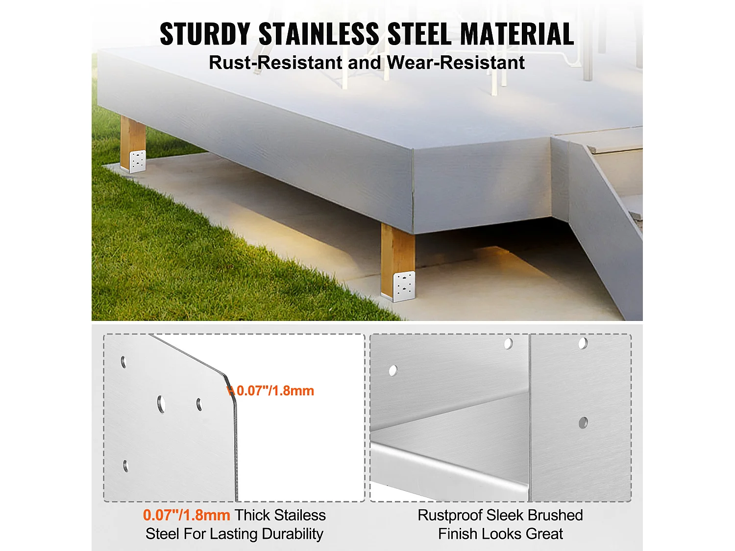 Kit de Supports SucceBuy Lot de 10 Supports d'Ancrage Réglables pour Poteaux de Terrasse en Béton 15 × 15 cm