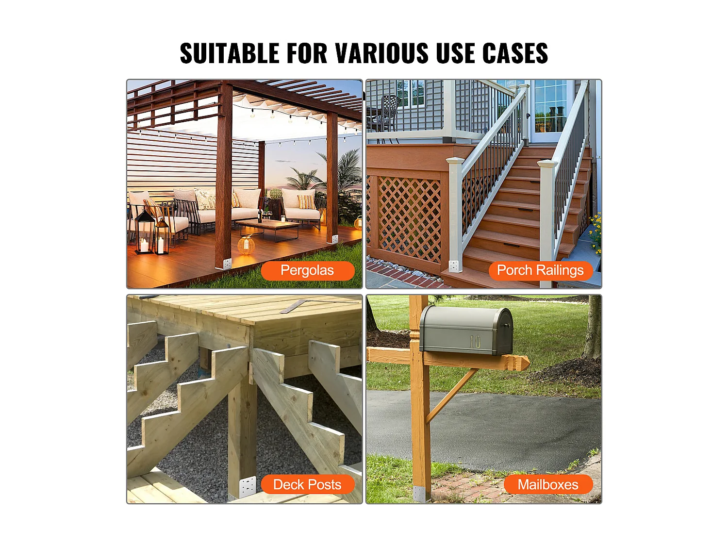 Kit de Supports SucceBuy Lot de 10 Supports d'Ancrage Réglables pour Poteaux de Terrasse en Béton 15 × 15 cm
