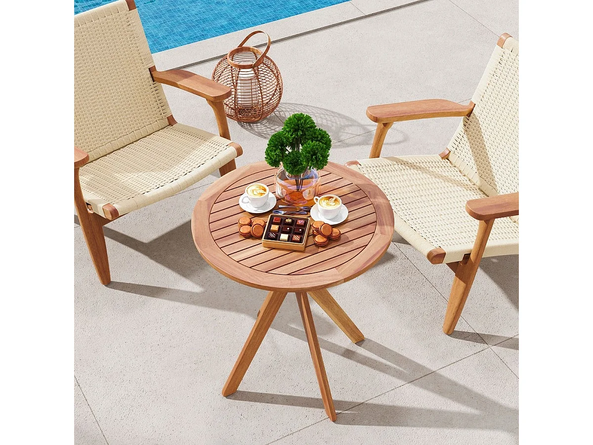 Wetterfester Gartentisch aus Akazienholz Runder Holztisch Beistelltisch Balkontisch Bistrotisch