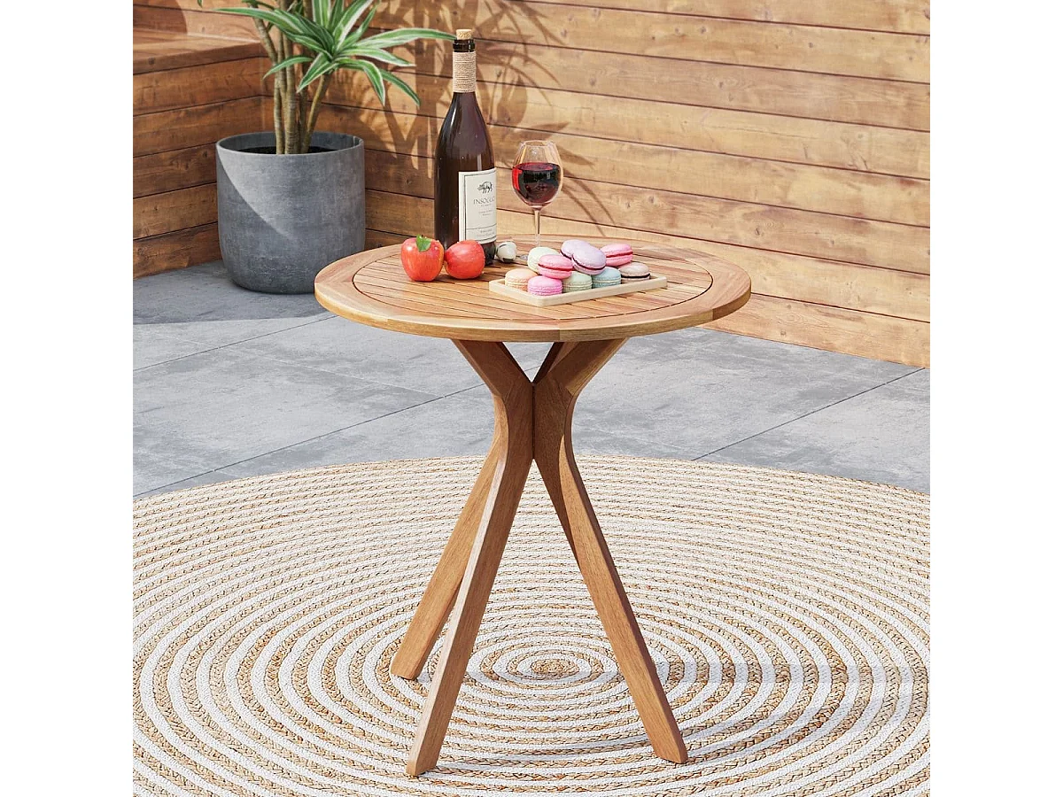 Wetterfester Gartentisch aus Akazienholz Runder Holztisch Beistelltisch Balkontisch Bistrotisch