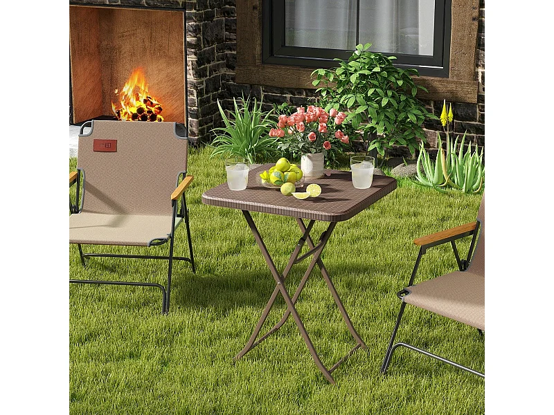 Gartentisch in Rattan-Optik mit HDPE-Tischplatte Klappbarer Balkontisch Quadratischer Campingtisch