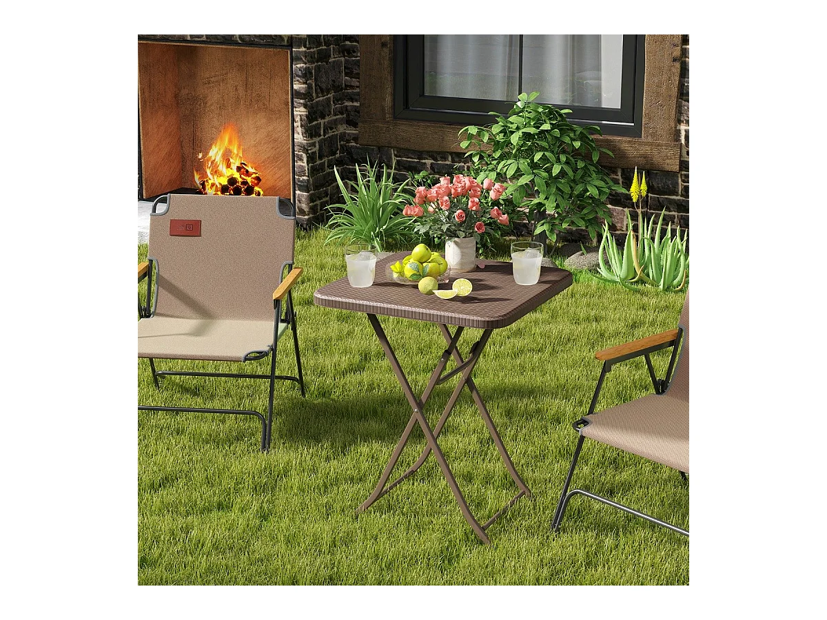 Gartentisch in Rattan-Optik mit HDPE-Tischplatte Klappbarer Balkontisch Quadratischer Campingtisch