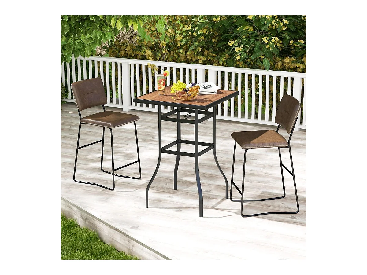 Table de Bar Carrée de Patio 70 cm Table de Jardin avec Cadre en Métal Robuste Trou de Parasol de 39 mm Table Bistrot d'Extérieur
