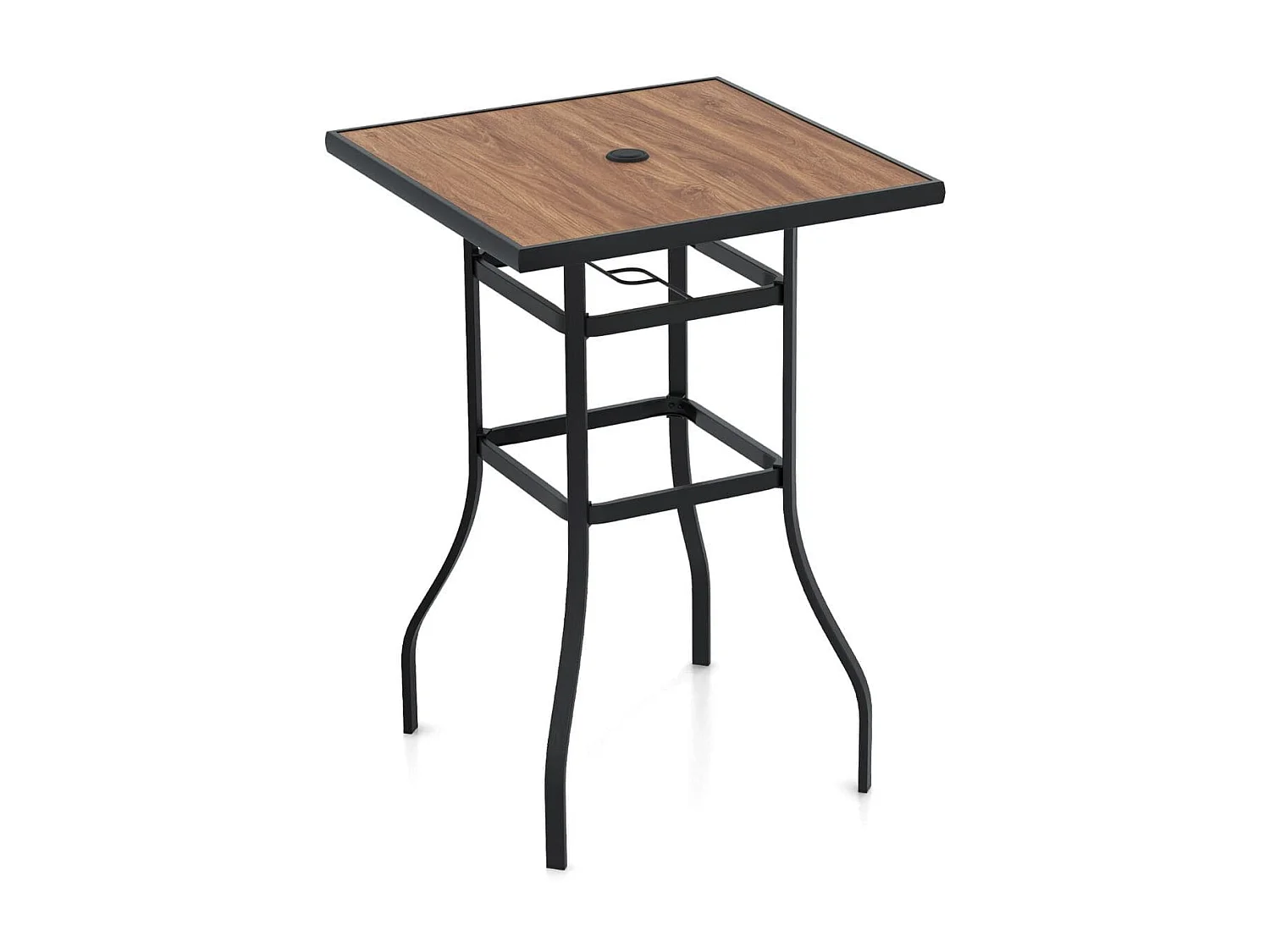 Table de Bar Carrée de Patio 70 cm Table de Jardin avec Cadre en Métal Robuste Trou de Parasol de 39 mm Table Bistrot d'Extérieur