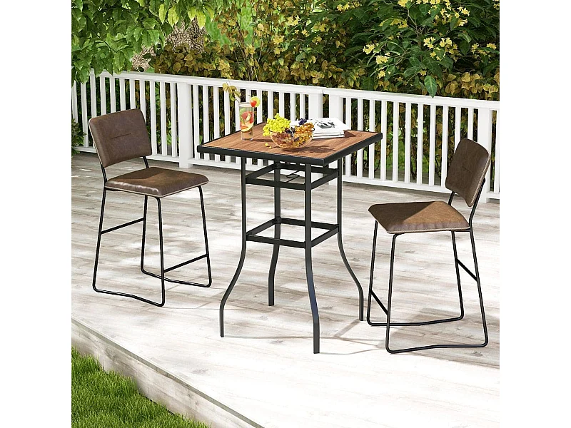 Tavolo da bar da giardino 70cm con piano in finta legno foro per ombrellone da 39mm, Tavolo quadrato da bistro