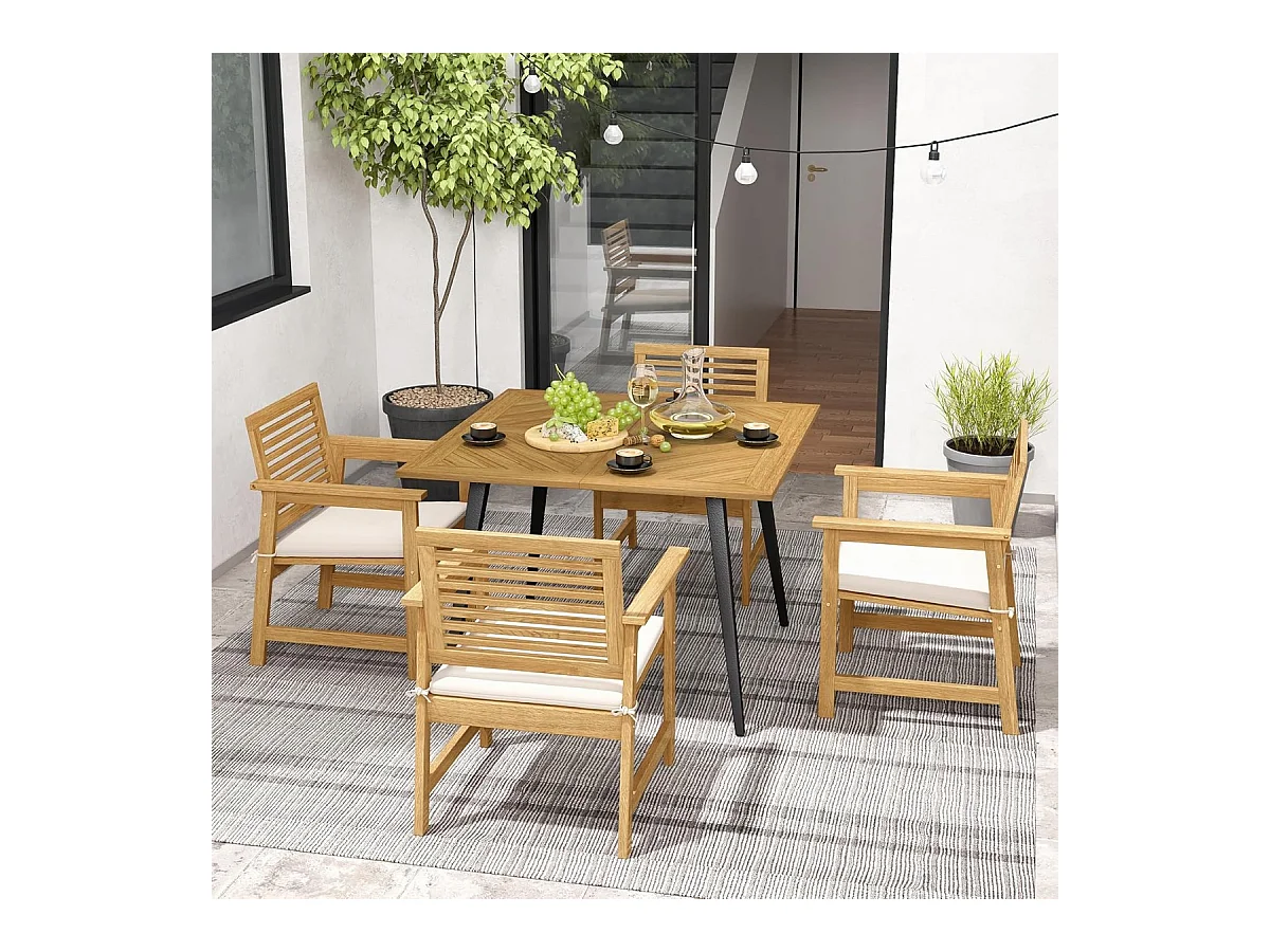 Gartentisch mit Schirmloch Quadratischer Terrassentisch aus Akazienholz für 4 Personen