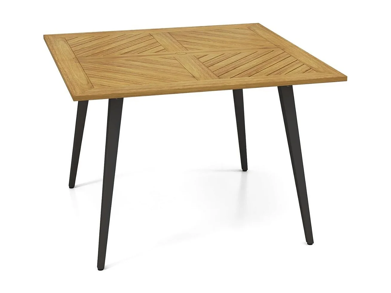 Table de Salle à Manger d'Extérieur pour 4 Personnes Table de Patio en Bois d'Acacia de 107 cm avec Trou pour Parasol de 5 cm Pieds en Métal