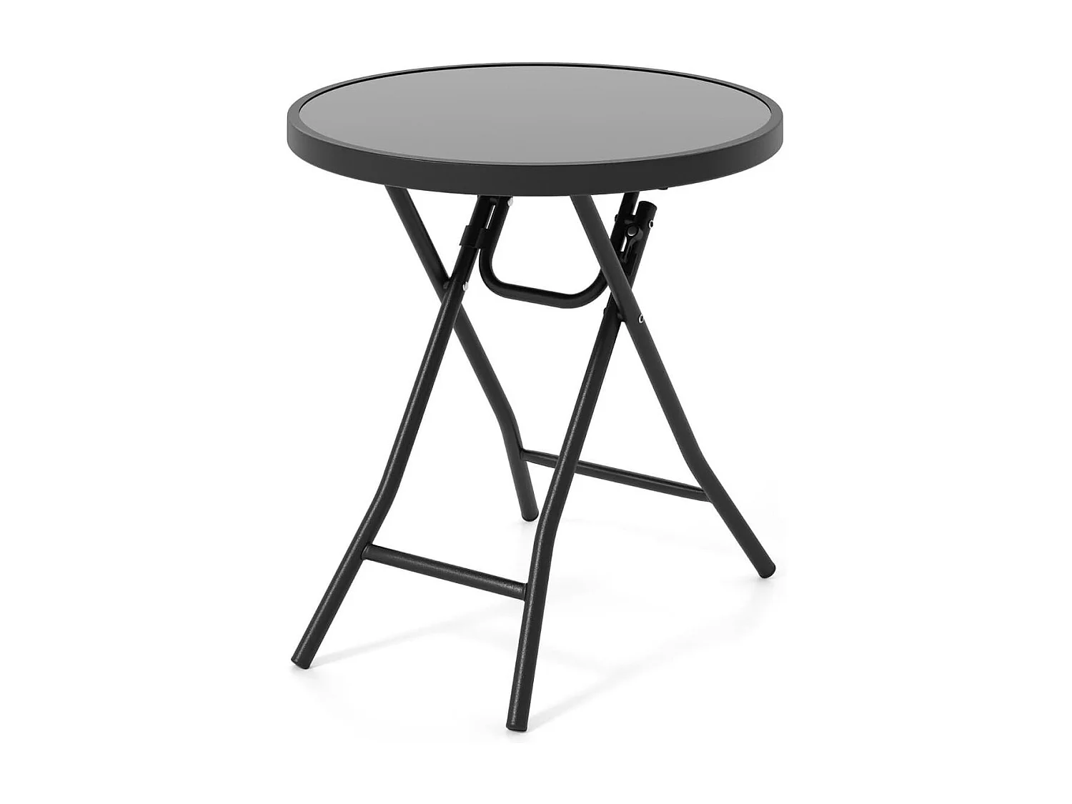 Table de Jardin Bistro Ronde Pliante de 46 cm Table Basse Extérieur avec Plateau en Verre Trempé Cadre en Métal Robuste Charge 50 kg Noir