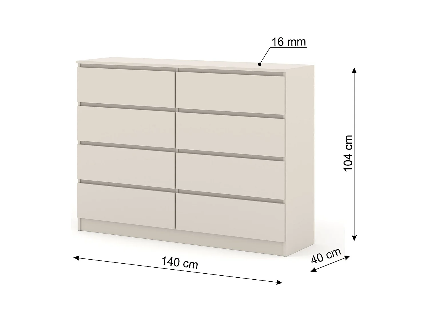 Commode MAJA S8 140 cm cachemire – 8 tiroirs